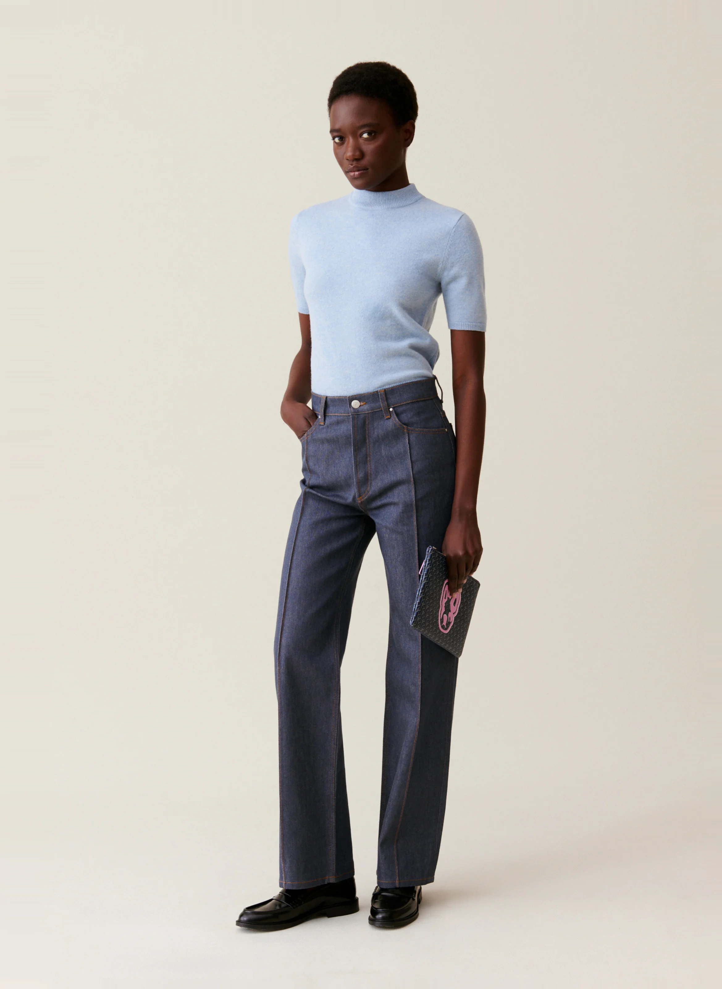 Jean droit taille haute | Bleu