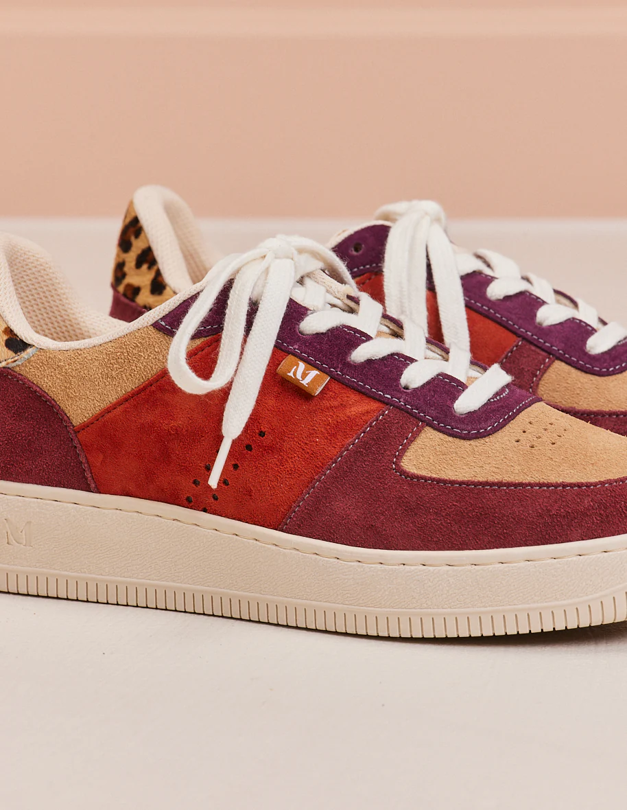 Baskets basses Maxence F - Suède bordeaux beige pourpre