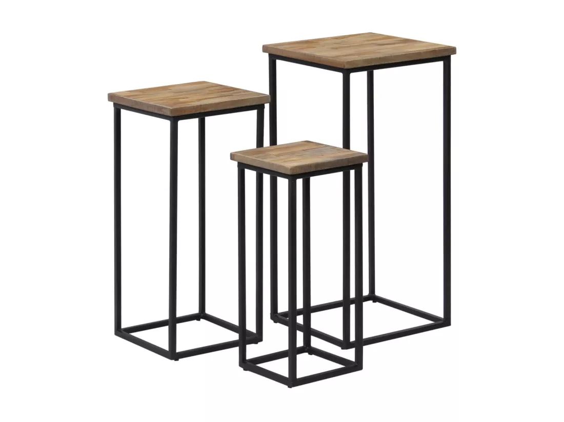 Ensemble de tables pour plante 3 pièces Teck recyclé