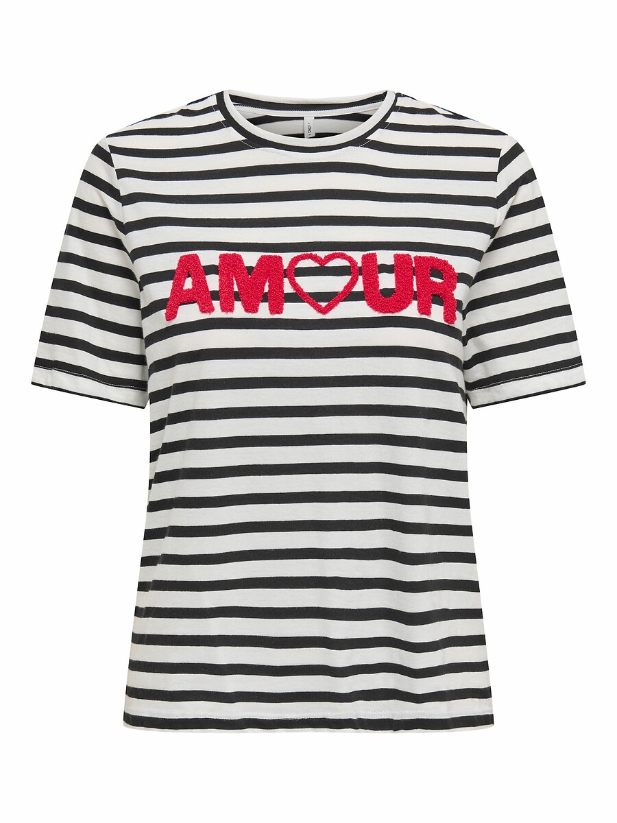 SOMENTE<br>Camiseta listrada com inscrição 'amour'