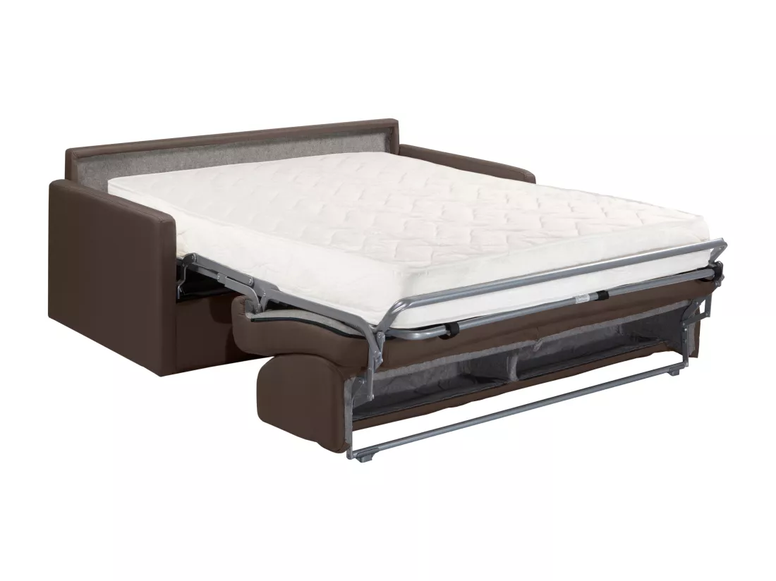 Canapé 4 places convertible express en tissu marron - Couchage 160 cm - Matelas 18 cm CALIFE