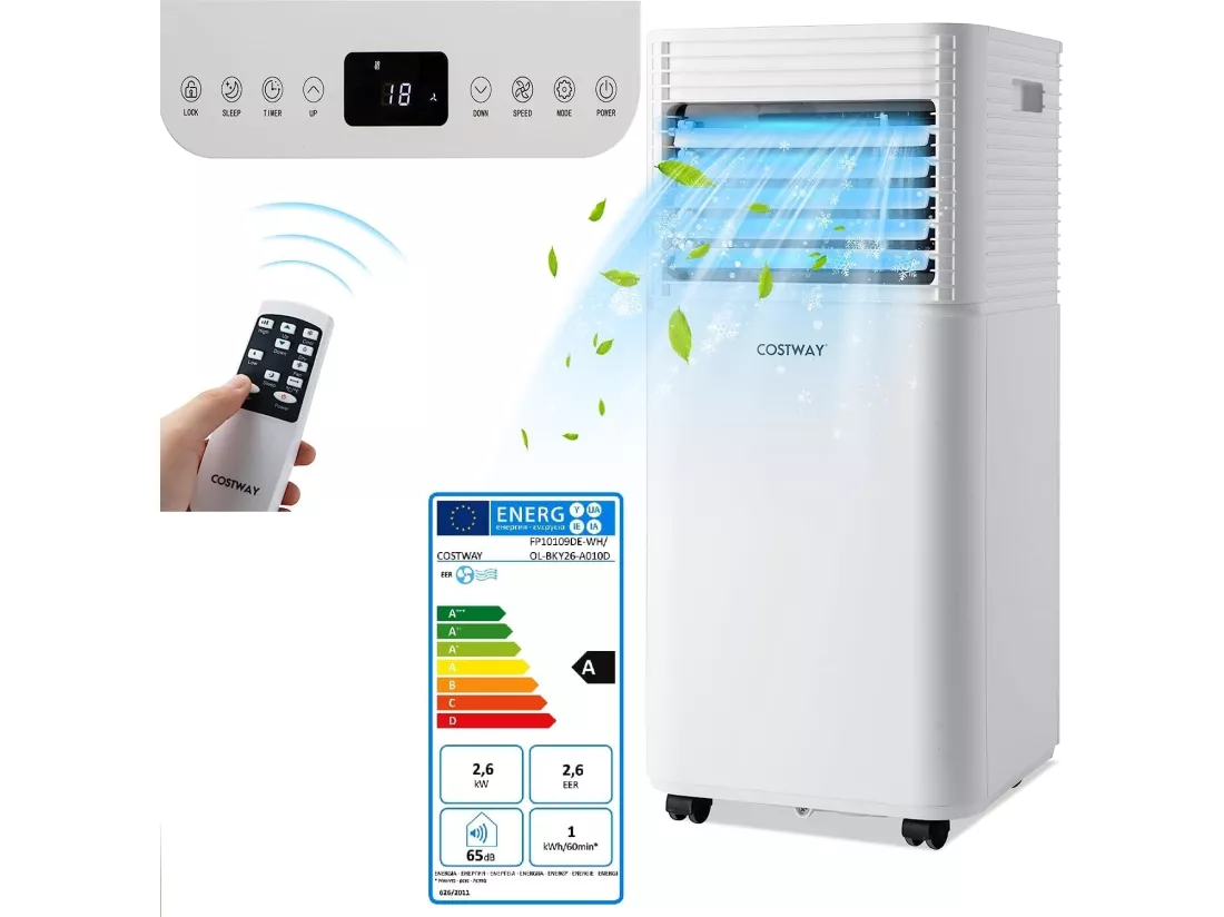 Climatiseur Mobile R290 4 en 1 - 9000 BTU 20 m² 2,6 kW [Classe Energétique A] avec Télécommande （Blanc)
