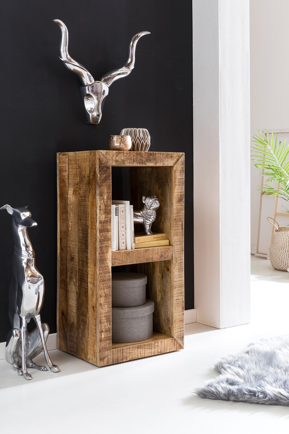 FineBuy Standregal 45 x 90 x 35 cm Bücherregal Mangoholz Beistelltisch Massiv