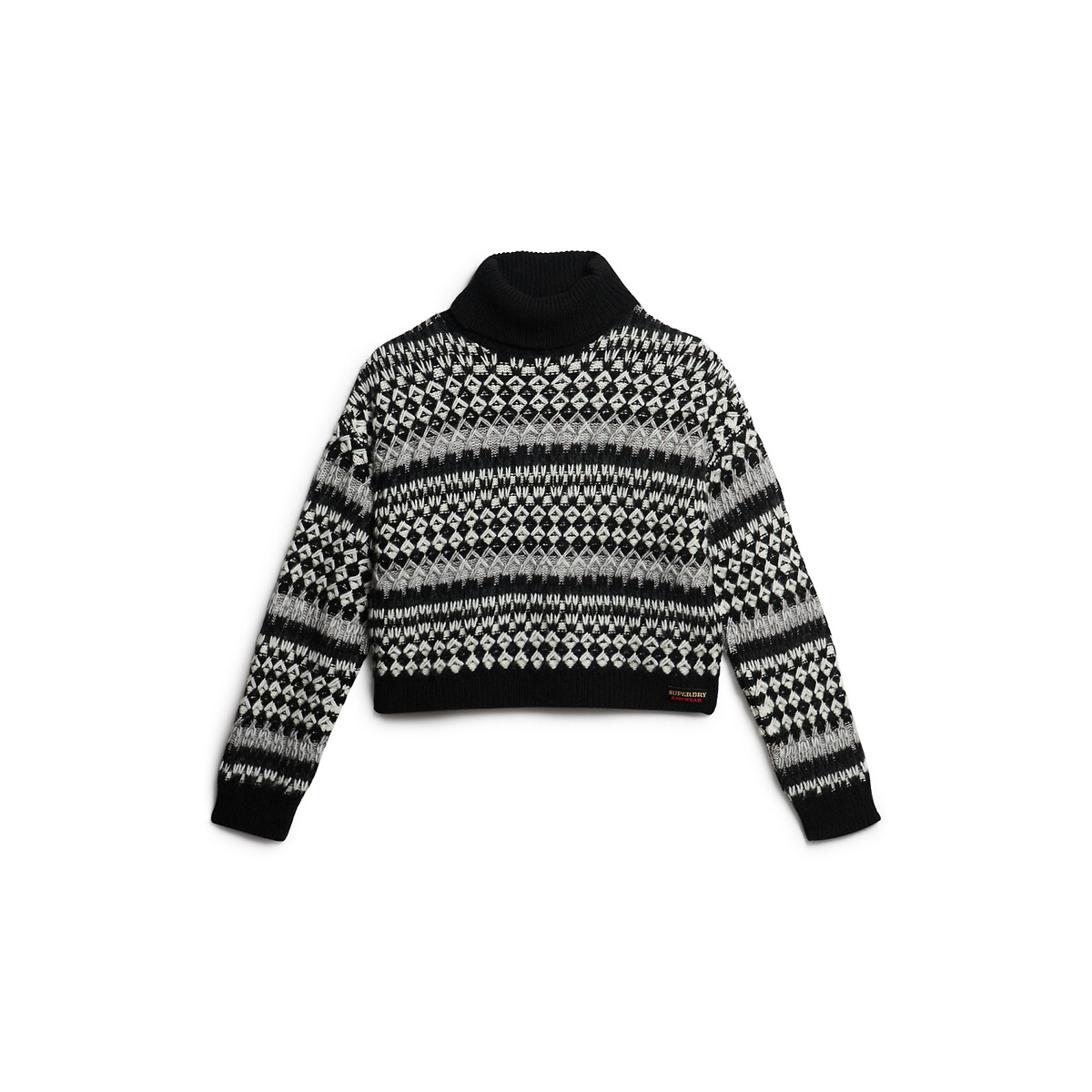SUPERDRY<br>Suéter cropped com gola alta e estampas gráficas