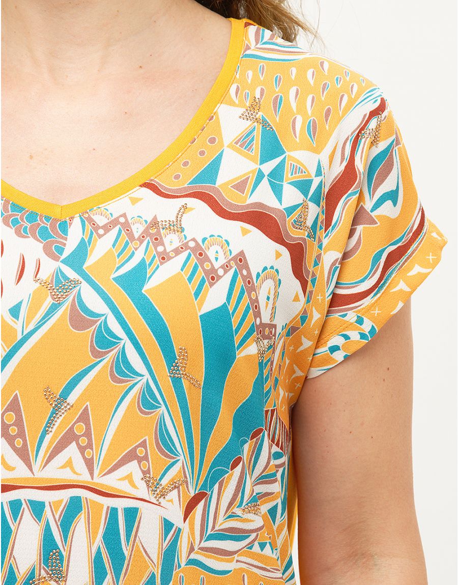Top jaune et turquoise
