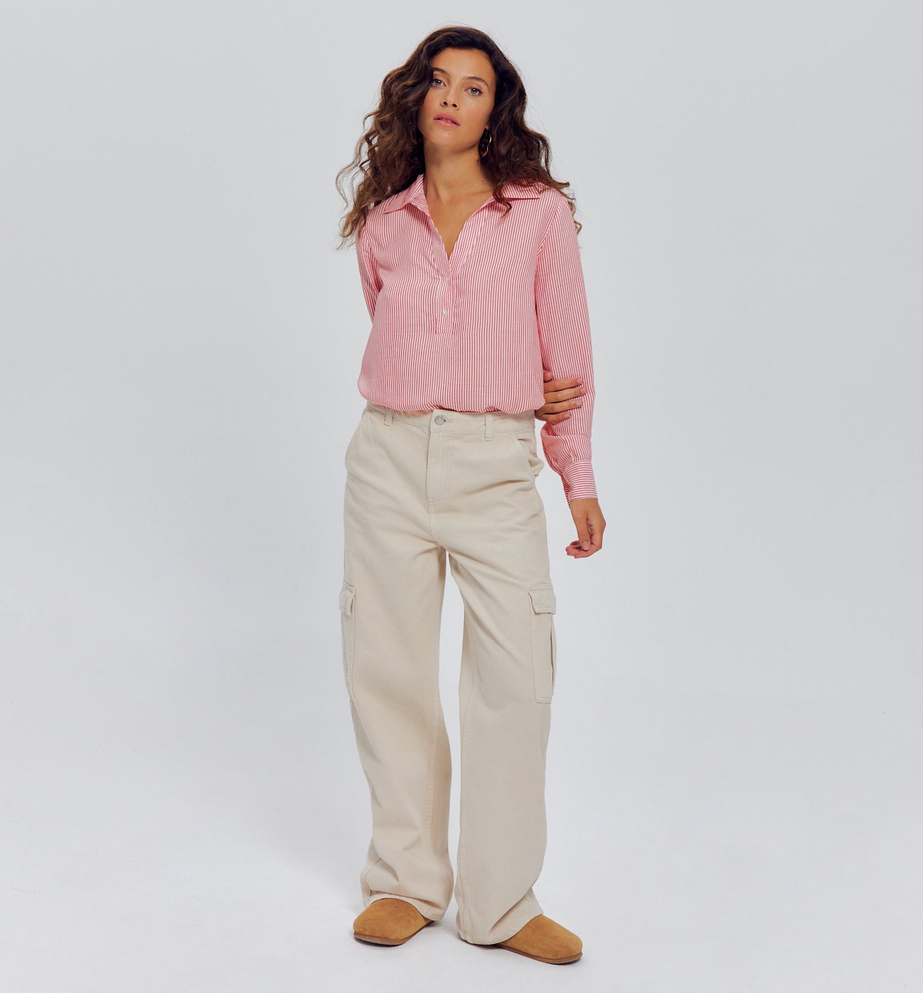 Blouse rayée oversize Femme - Rayé rouge