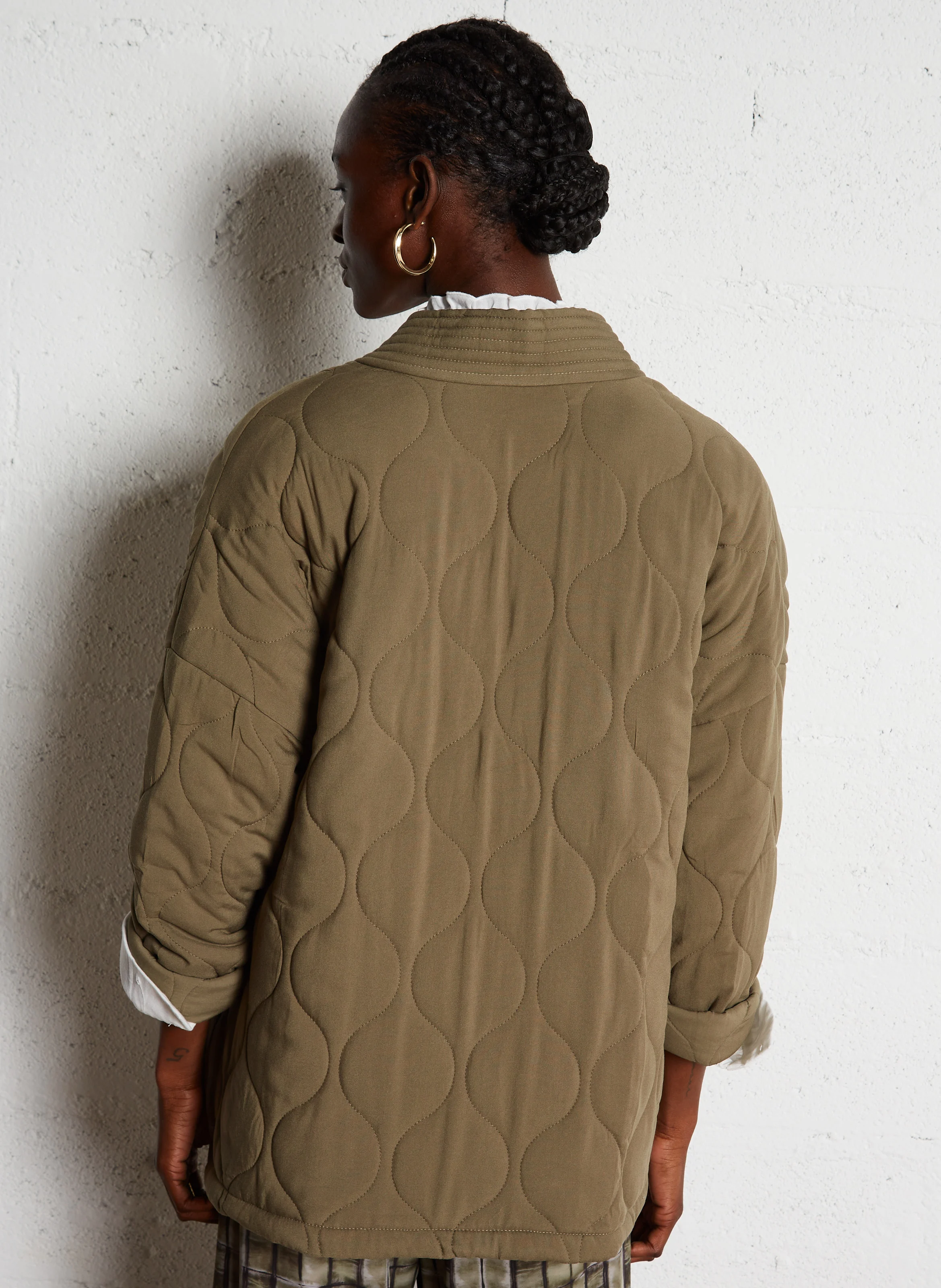 VOLITA - Veste ample col châle matelassé | Vert