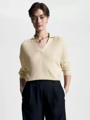 Suéter polo de modelagem relaxada com decote em V