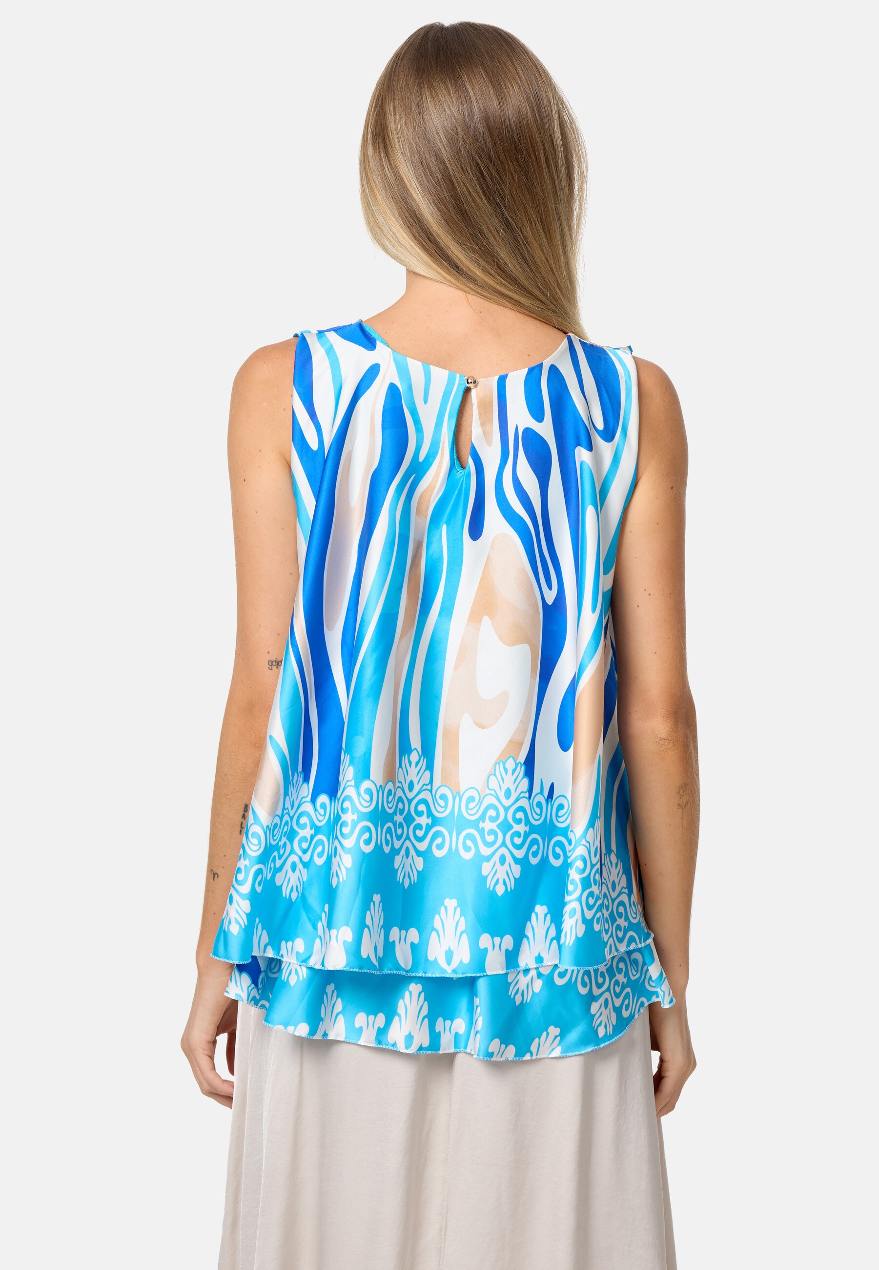 PM SELECTED Damen Blusentop Sommer Sleeveless Overlay Satin Muster Top PM33