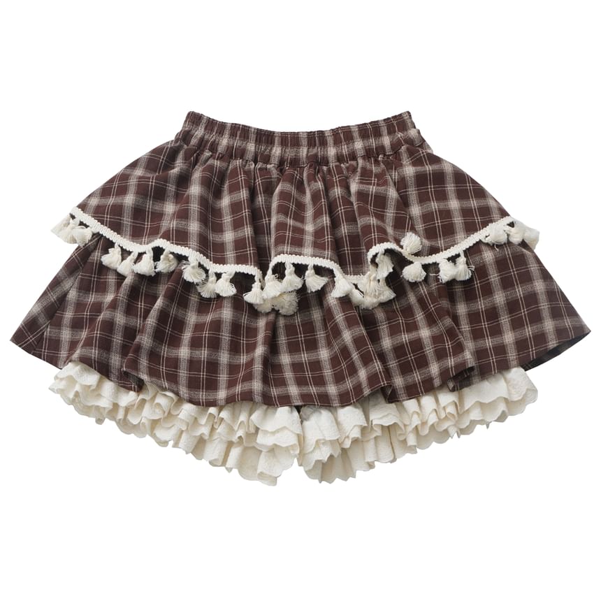 Florimi - Geruite rok met hoge taille en kwastjes