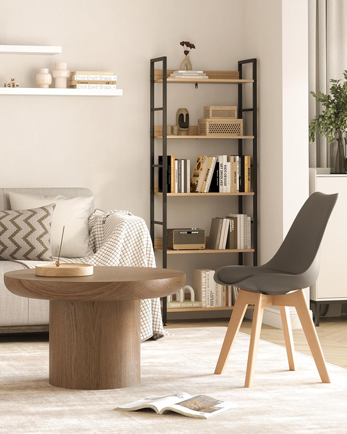 WOLTU Esszimmerstühle 4er Set, Skandinavische Küchenstühle Retro Design, Sitzfläche aus Kunstleder, mit Massivholz Beinen, bis 150 kg belastbar, Grau