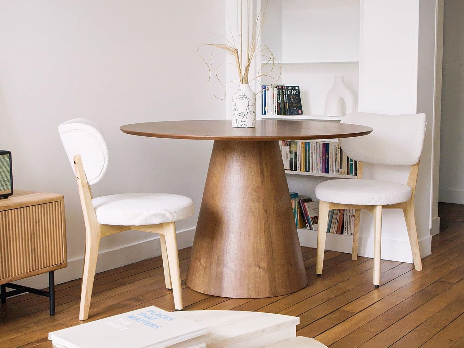 Vente-unique-Esstisch rund - 4 Personen - MDF - Holzfarben dunkel - ANTALIZA