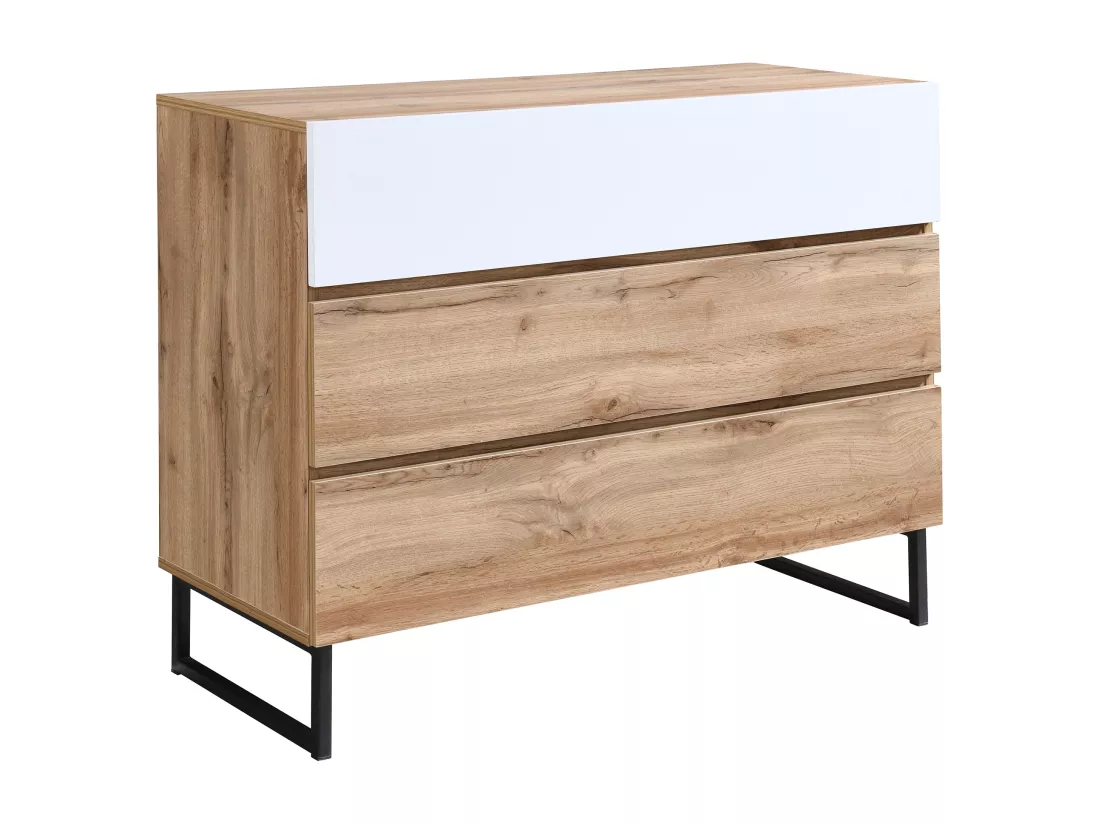 Commode avec 3 tiroirs - Coloris : Naturel et blanc - CEVANIA