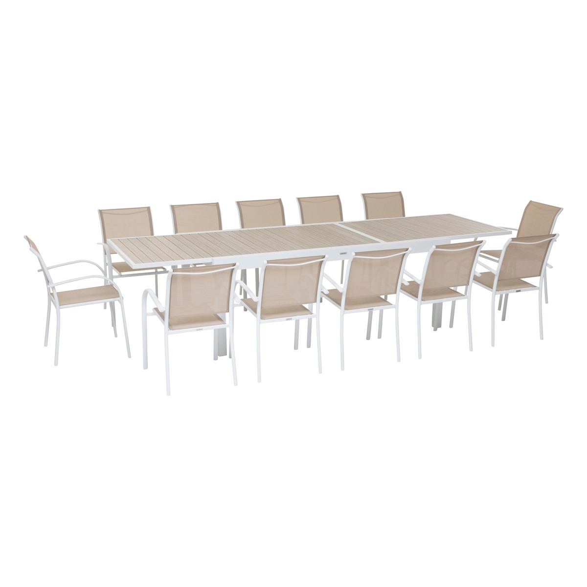 TABLE PIAZZA EXTENSIBLE ALUMINIUM LIN BLANC 12 PLACES