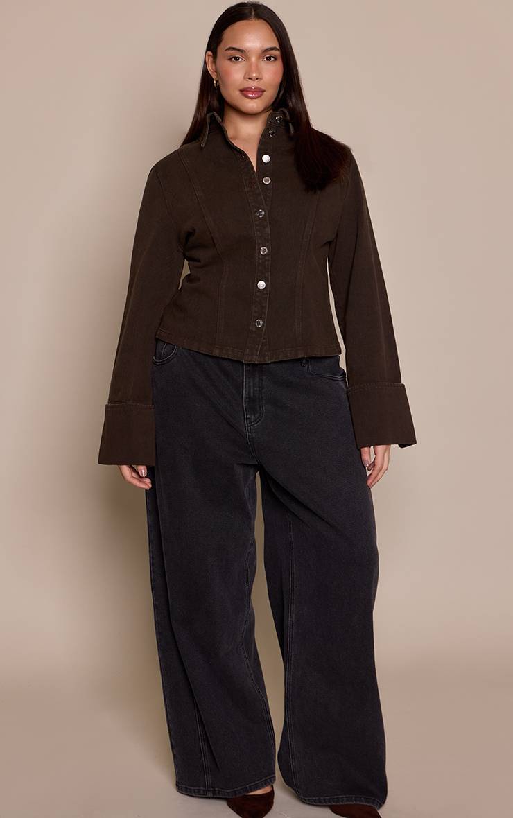Chocolat Chemise En Denim Cintrée Vintage Grande Taille