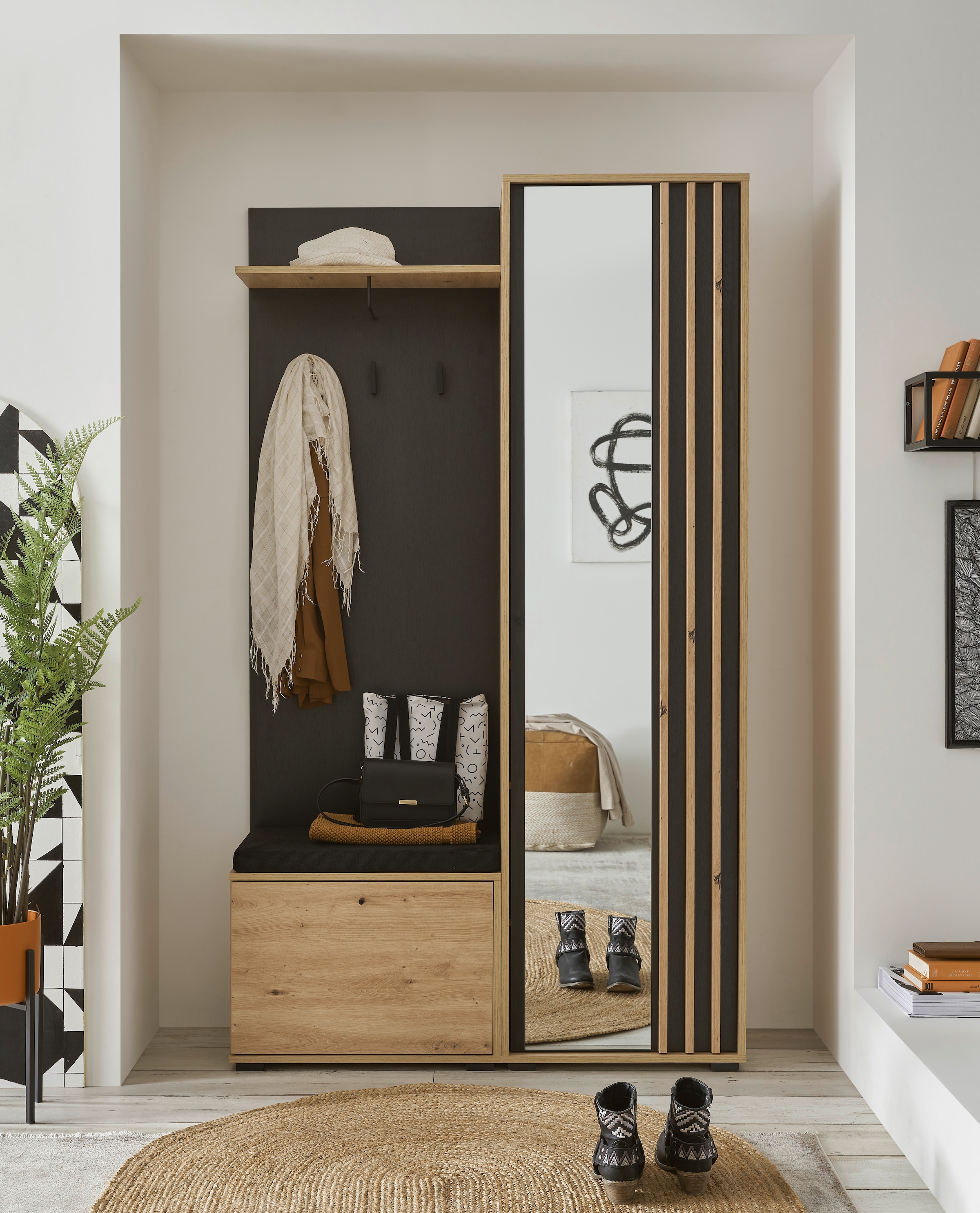 HBZ Kompaktgarderobe »Volano in schwarz Eiche Artisan, BxHxT 114x197x40 cm« 1 Stk. tlg. Mit Schubkästen und Türen mit Softclose
