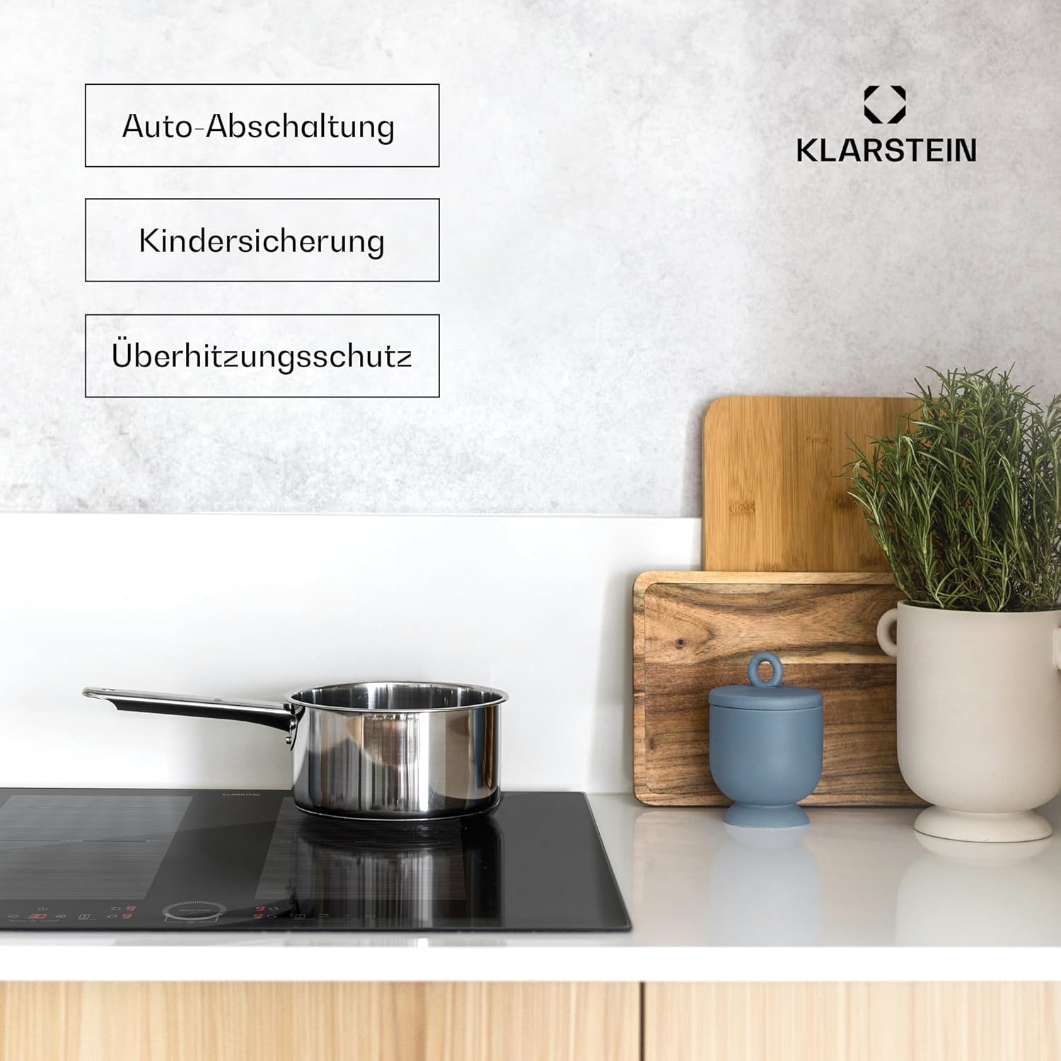 Klarstein Induktionskochfeld 4 Platten - 7000 Watt Induktionskochfeld mit Touch-Bedienfeld & Timer
