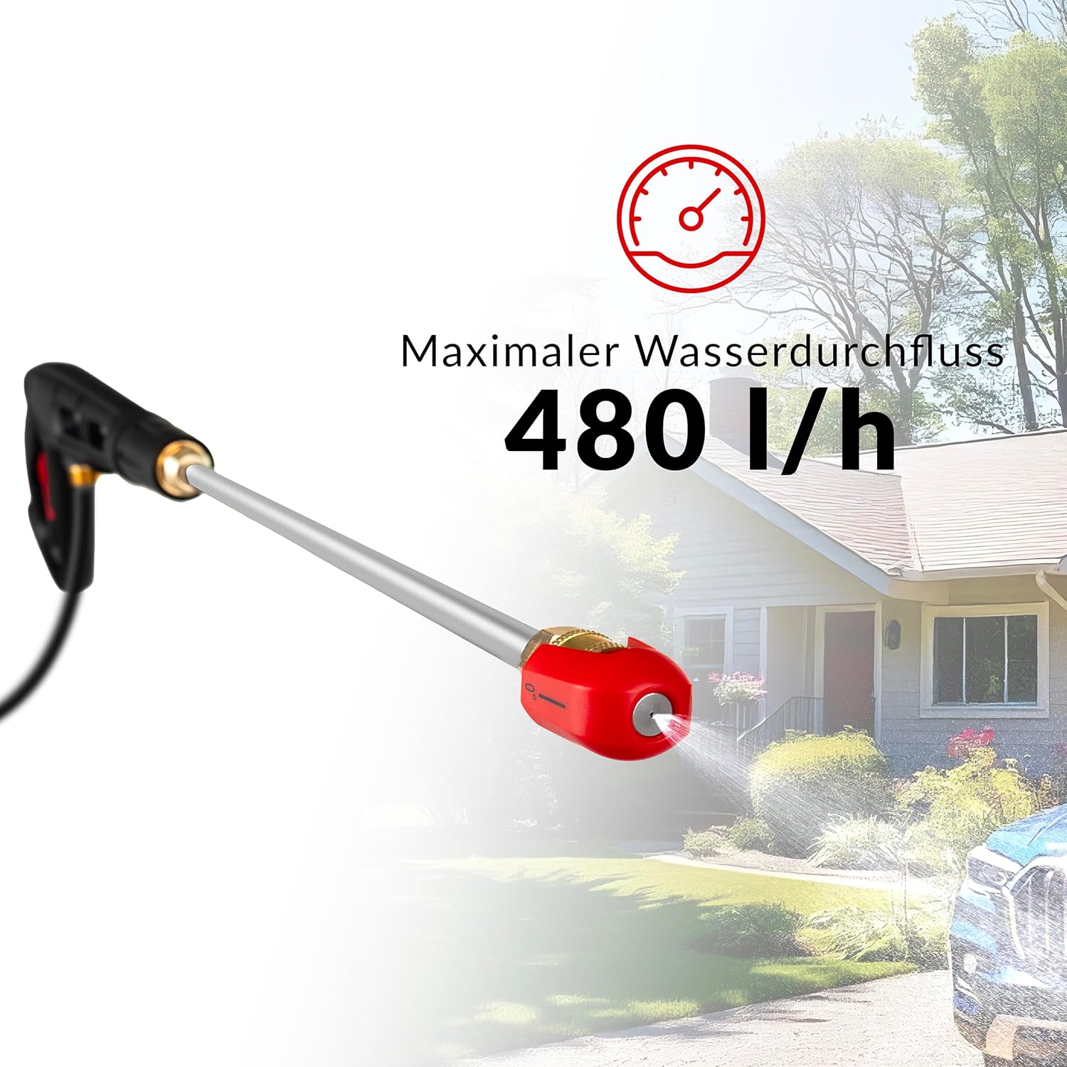 LEHMANN Phoenix Profi Hochdruckreiniger mit Induktionsmotor, 3000W, max. 260 bar, 480 l/h Fördermenge, 12m Schlauch, 5 wechselbare Düsen & Schaumlanze, Druckreiniger für Auto & große Flächen