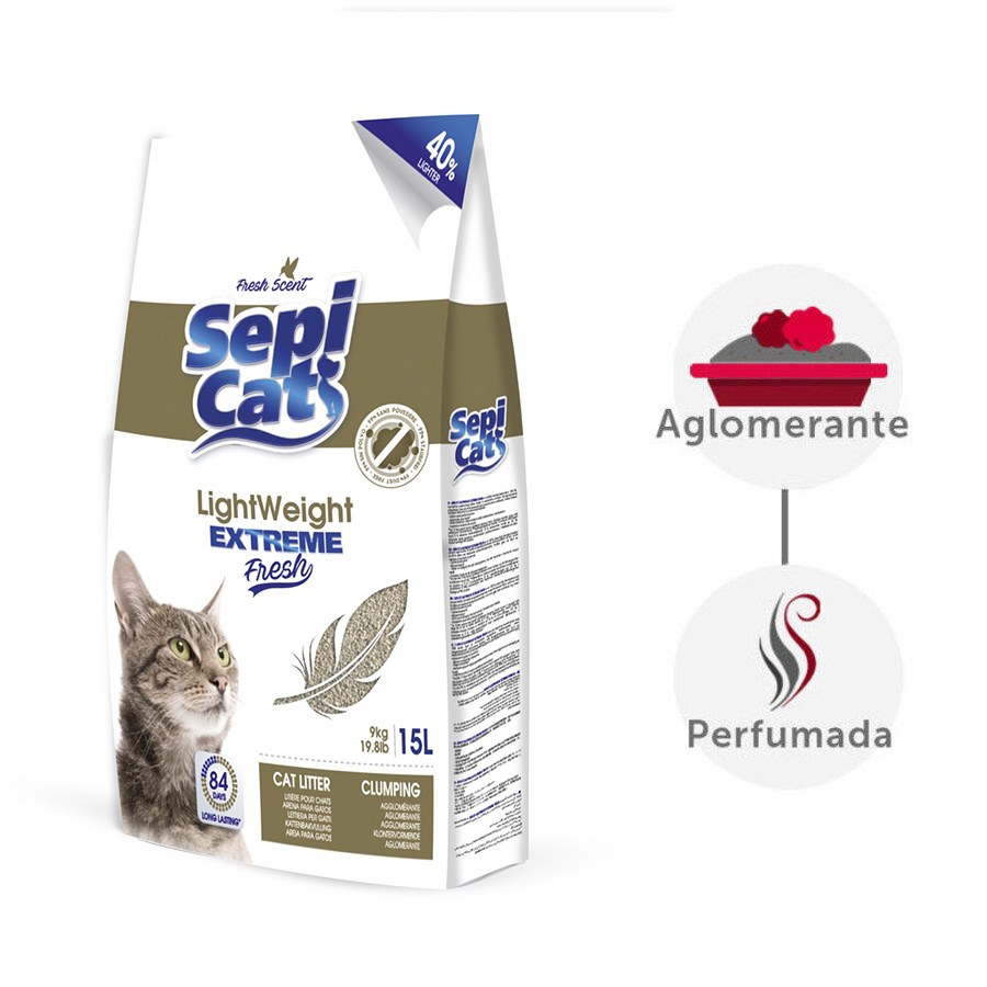 15 L Sepicat LightWeight Extreme Fresh arena aglomerante ligera para gatos