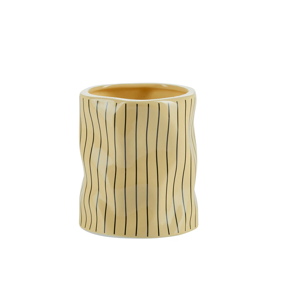 Bahne Interior  Stribet urtepotteskjuler, gul - Ø12 cm.