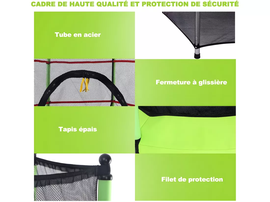 Trampoline Ø 140 cm,Filet de Protection,Echelle,Rond,Vert