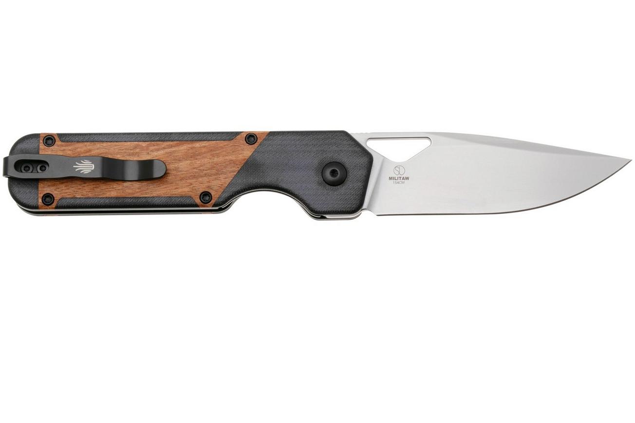 Kizer Vanguard Militaw V3634C2 Liner Lock, Satin 154CM, Black G10, Mkuruti Wood Inlay, zakmes, Jonathan Styles design