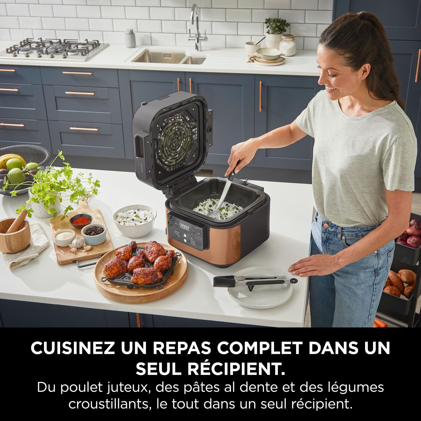 Ninja Speedi 10-en-1 Autocuiseur rapide, Air Fryer, Friteuse à air et Multicuiseur, 5.7L, Repas pour 4 en 15 minutes, Vapeur, Gril, Cuire au four, Rôt