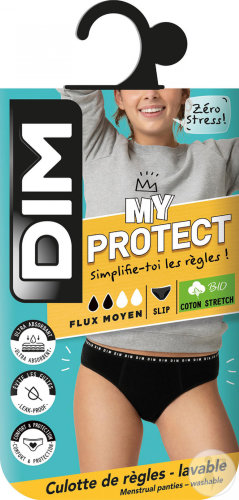 Dim My Protect Culotte Menstruelle Coton Bio Flux Moyen 12 Ans Noir 1 Pièce