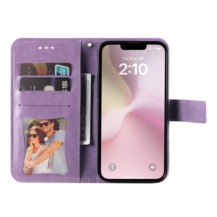 iPhone 16e Leder Tasche Wallet - Mandala Flowers Imprint - Lila