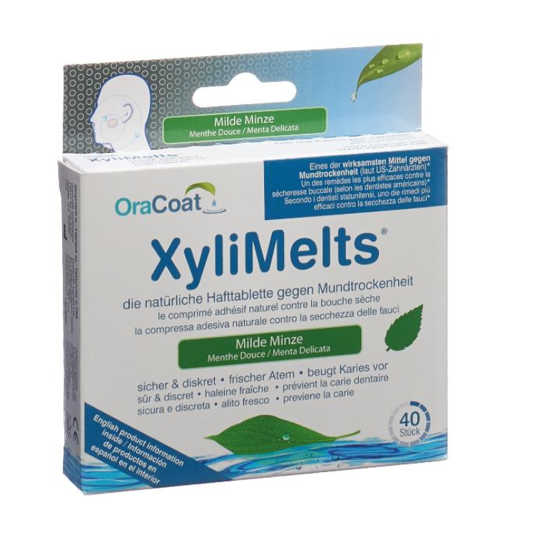 XYLIMELTS Hafttabletten gegen Mundtrockenheit milde Minze 40 Stk