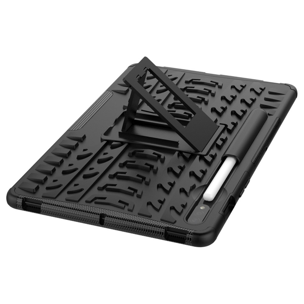 Samsung Galaxy Tab S9 / Tab S8 / Tab S7 Hybrid Outdoor Gummi Case Hülle mit Aufsteller   S-Pen Halterung - Schwarz