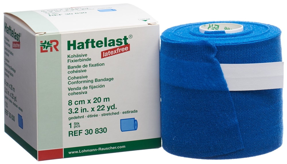 Haftelast latexfrei kohäsive Fixierbinde 8cmx20m blau 1 Stk