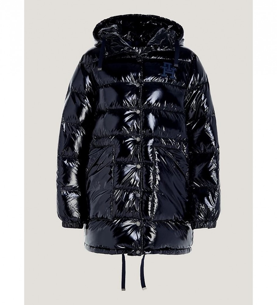 Jaqueta Tommy Hilfiger azul-marinho com capuz e enchimento de plumas
