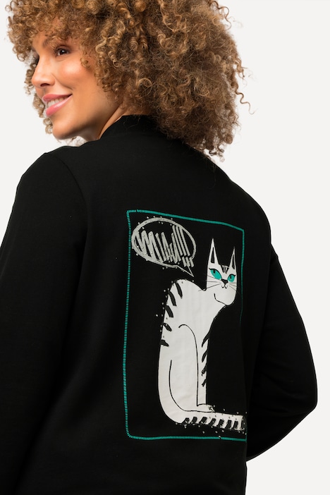 Sweatjacke, Katze, Boxy-Form, Collegekragen