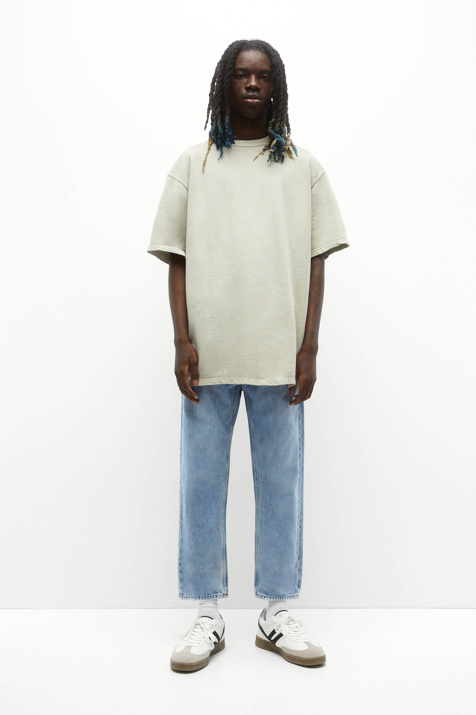 Calça jeans de corte relaxado, azul médio - azul escuro