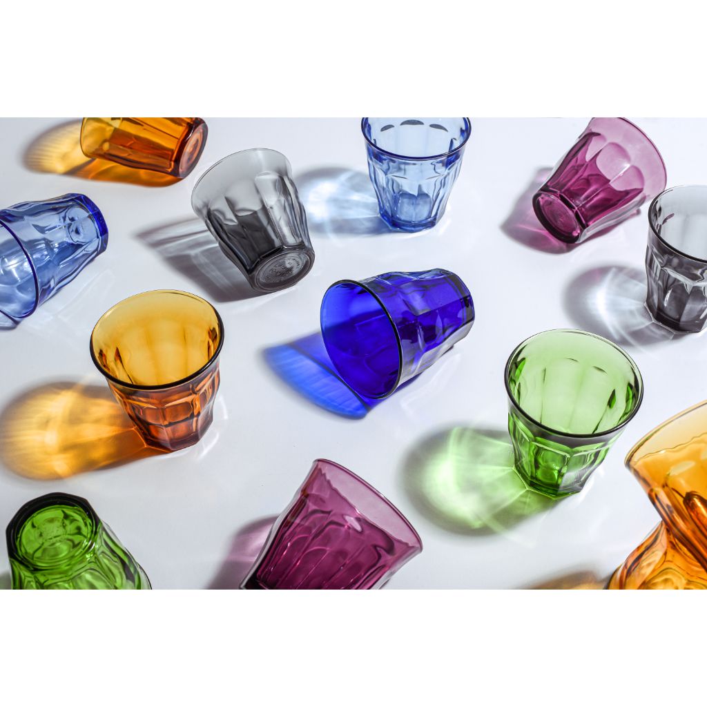 Le Picardie - Verre à eau 25cl x6 - Panaché de 6 couleurs Saphir, Prune, Gris, Vert, Vermeil, Bleu Marine
