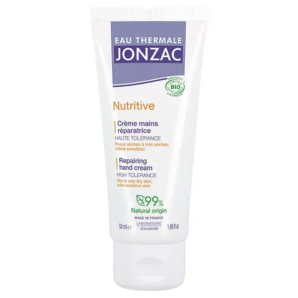 Creme para as mãos nutritivo com água termal Jonzac e efeito protetor, orgânico, 50ml
