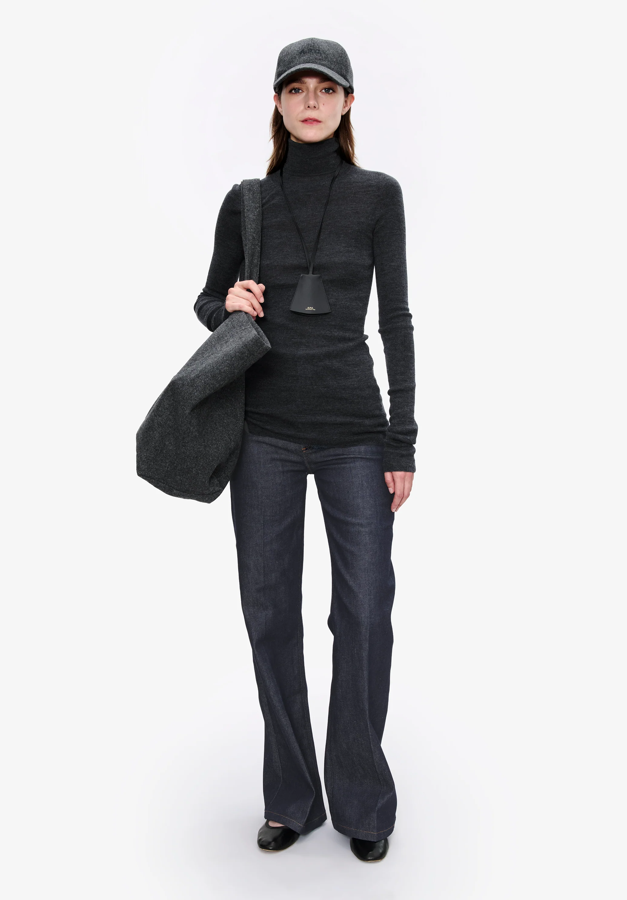 Pull col roulé à petites côtes - Anthracite chine