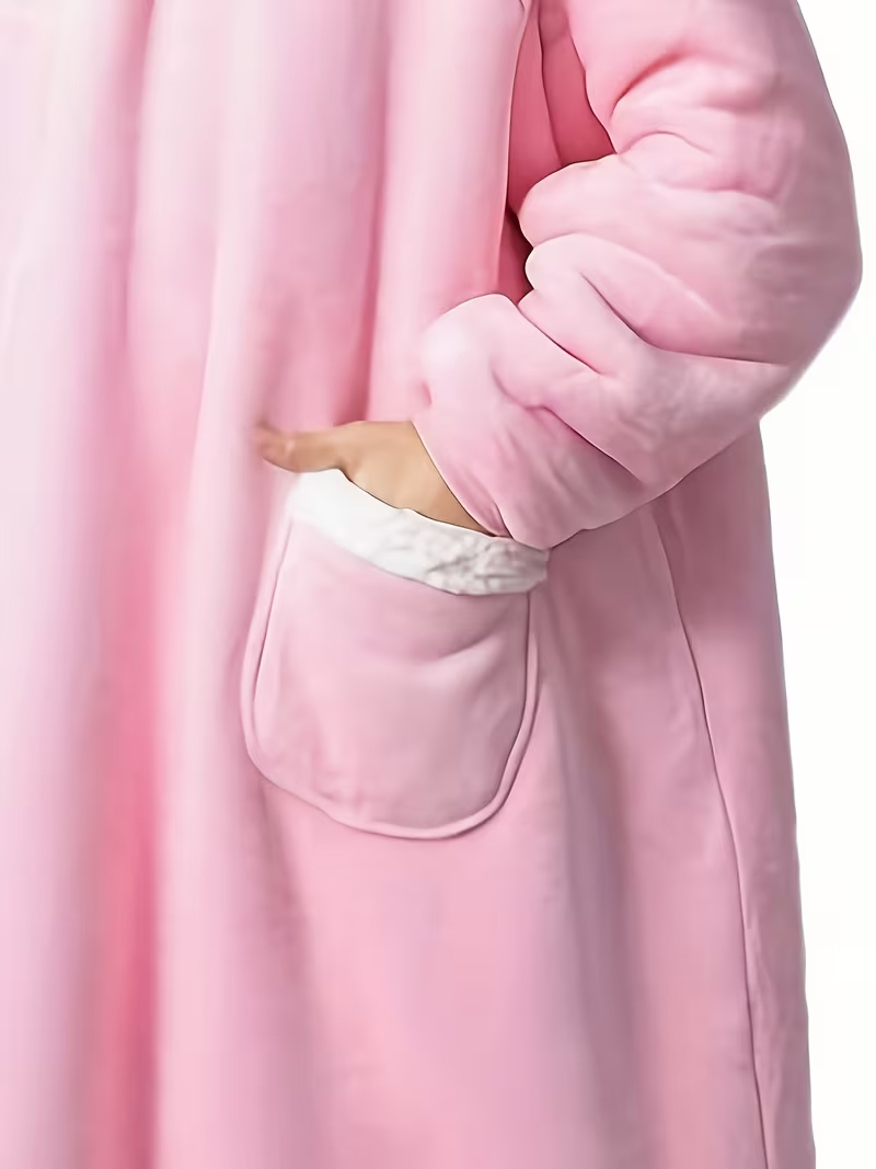 (150cm) Oversized Pullover Kuschel Decken Sweater Langer Hoodie mit 2 Seitentaschen (One Size) - Rosa
