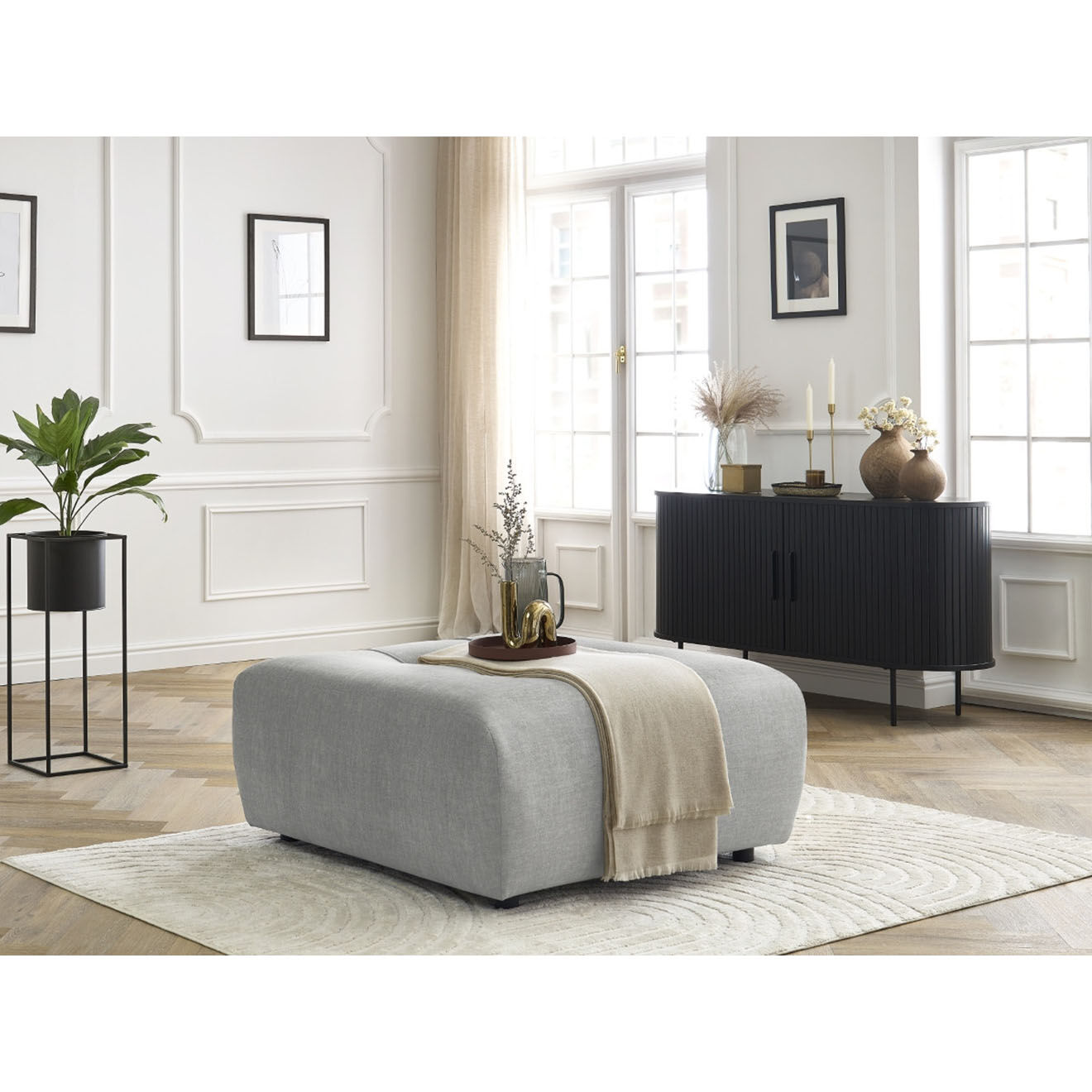 Bobochic Pouf en Velours Arsène gris clair - 100x100x45 cm