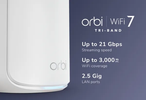 NETGEAR Orbi 870 Series RBE870 - Wi-Fi-system - (router) - op til 3000 sq.ft - mesh 10GbE, 2.5GbE, Wi-Fi 7 Multi-Band