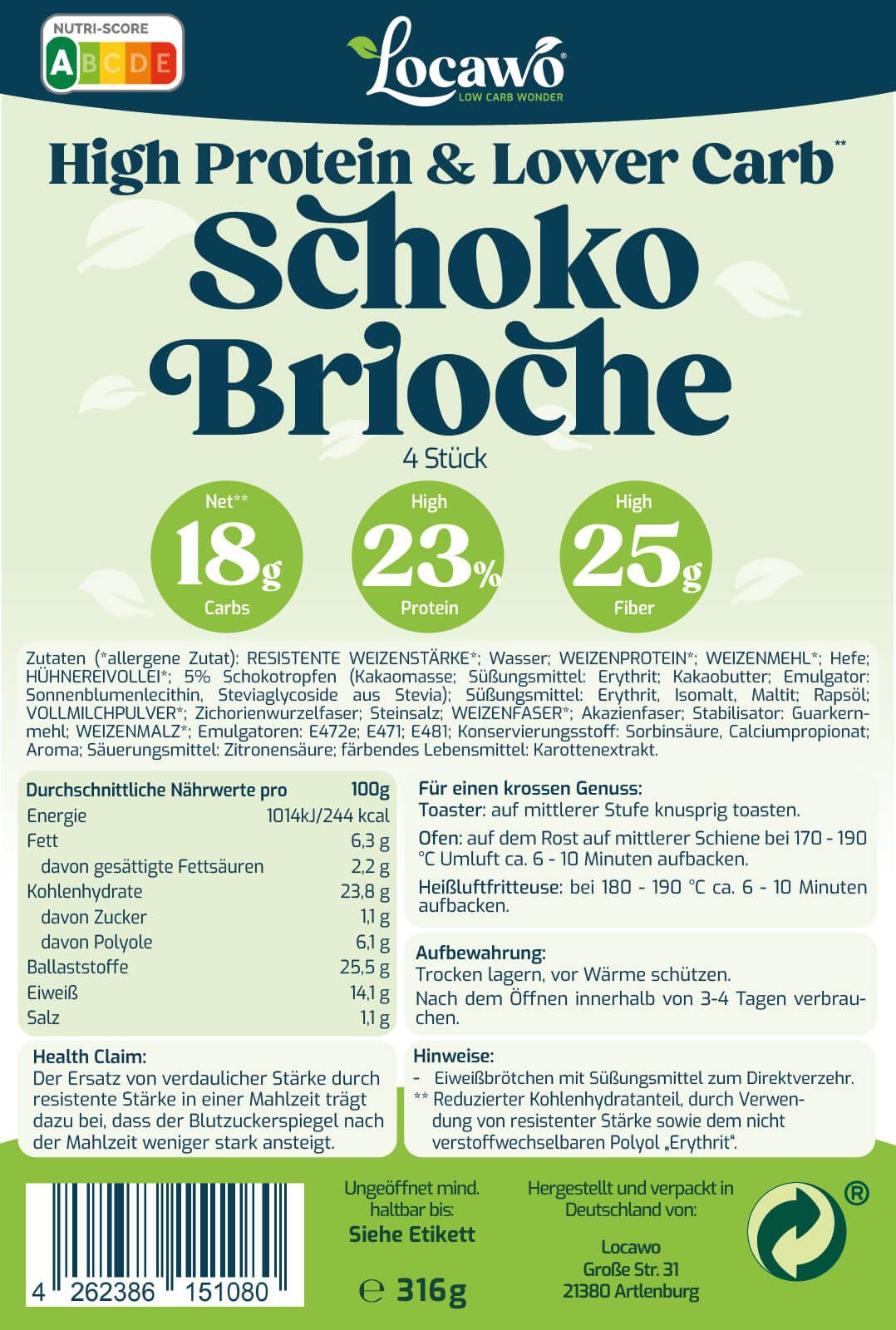 Locawo High Protein & Low Carb Schoko Brioche