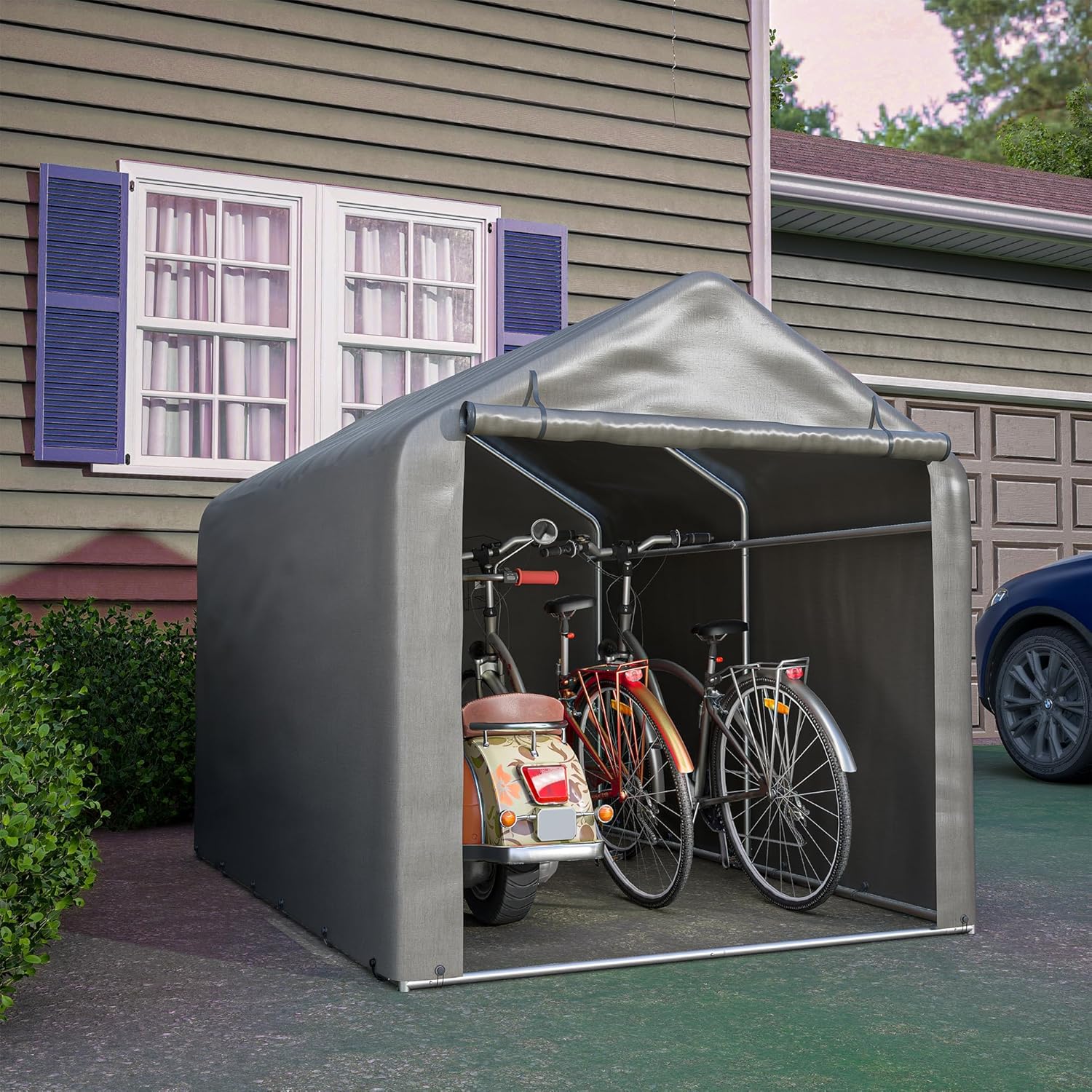 Fahrradgarage 160x220x165 cm, Fahrradgarage für 3 Fahrräder, Fahrradschuppen mit UV-Schutz Fahrradschuppen, Fahrradgarage Wetterfest, Gerätezelt mit Wasserdichtes Rolltor (160x220x165 cm)