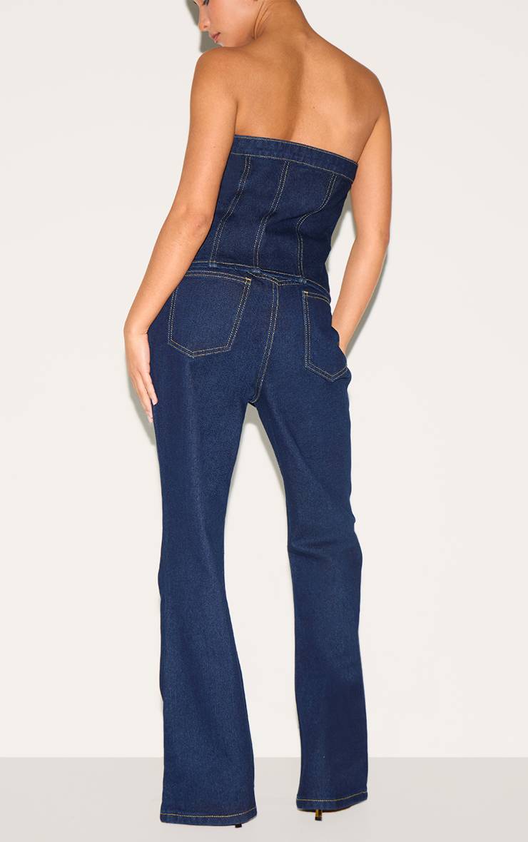 Bleu Indigo Foncé Jean Droit Petite À Coutures Contrastées