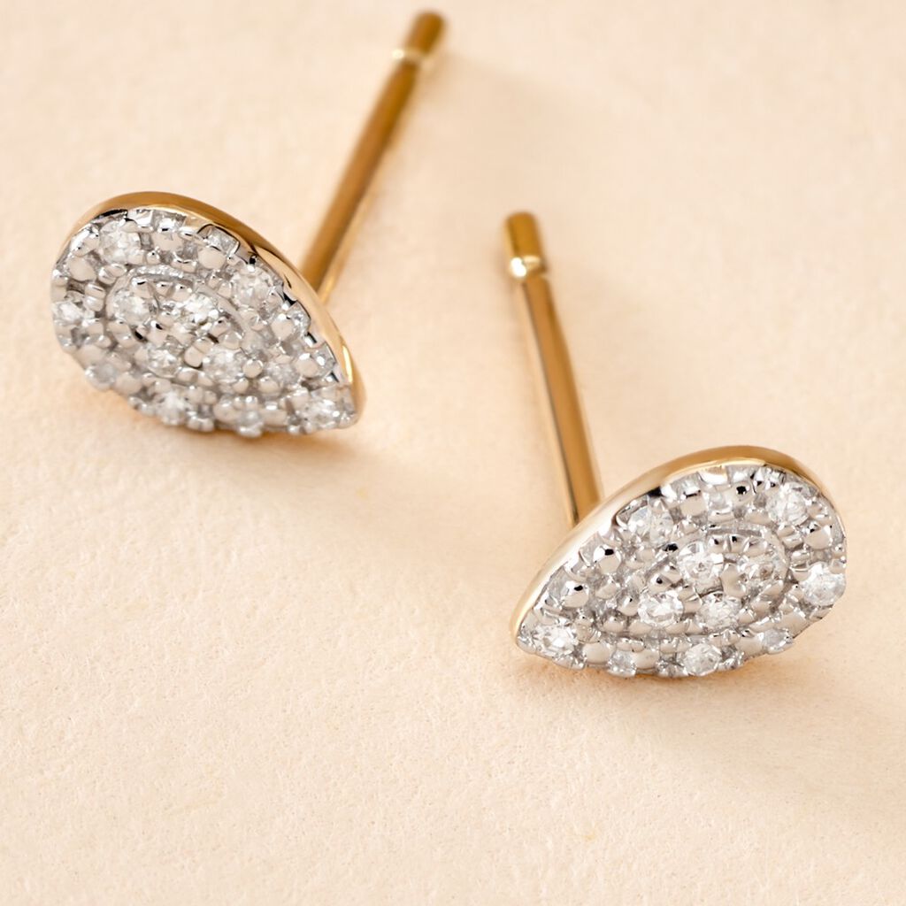 Boucles D'oreilles Puces Pear C Or Jaune Diamant