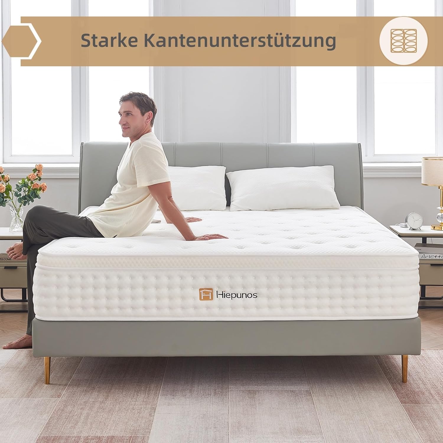 Matratze 90x200 cm 26cm Höhe 7-Zonen Federkernmatratze Orthopädische Taschenfederkernmatratze mit Comfort Memory-Schaum Schicht, Härtegrad H3, Rückenentlastende,100 Nächte Probeschlafen