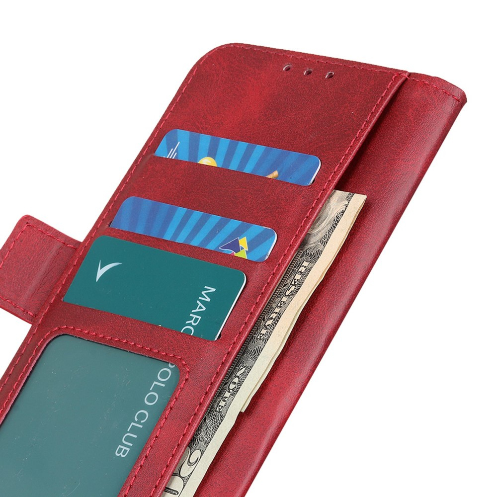 iPhone 14 Vintage Leder Tasche Flip Cover mit Kartenfächer - Rot