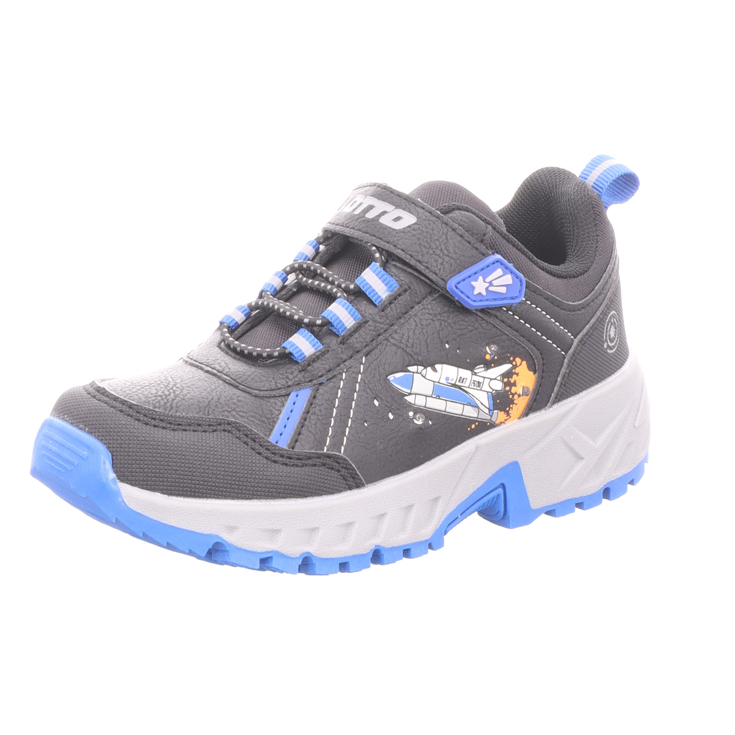Lotto Lifes Kinder-Jungen-Sneaker-Slipper-Klettschuh REKATO K Raumschiff Rakete Schwarz-Blau-Grau-Mehrfarbig