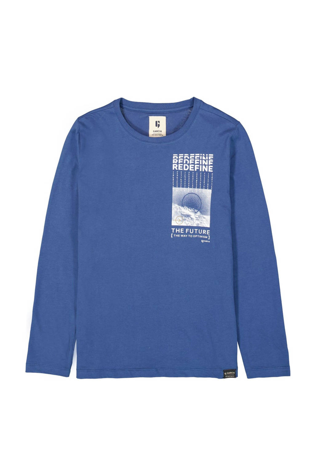 Garcia longsleeve met printopdruk kobalt blauw