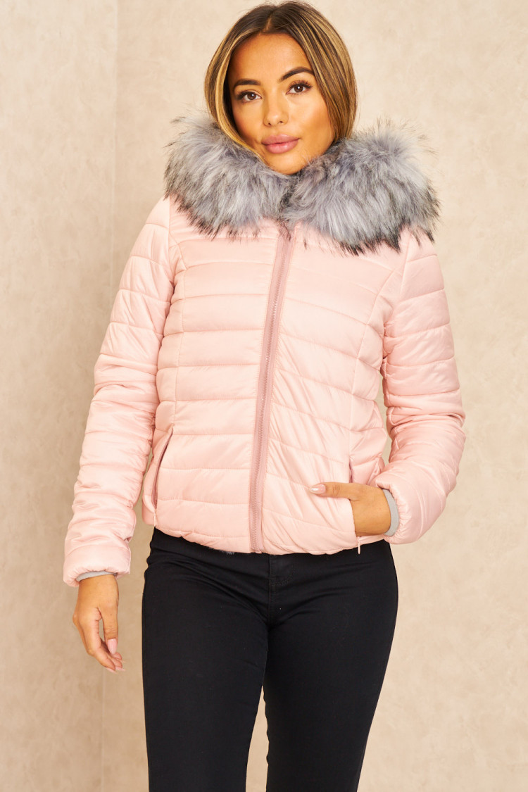 Doudoune courte REVERSIBLE rose/gris